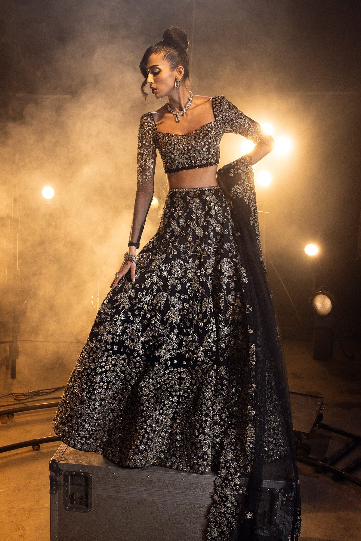 Saad Bin Shahzad Noir – black gold embroidered lehenga choli from Lolita'24 – view 6