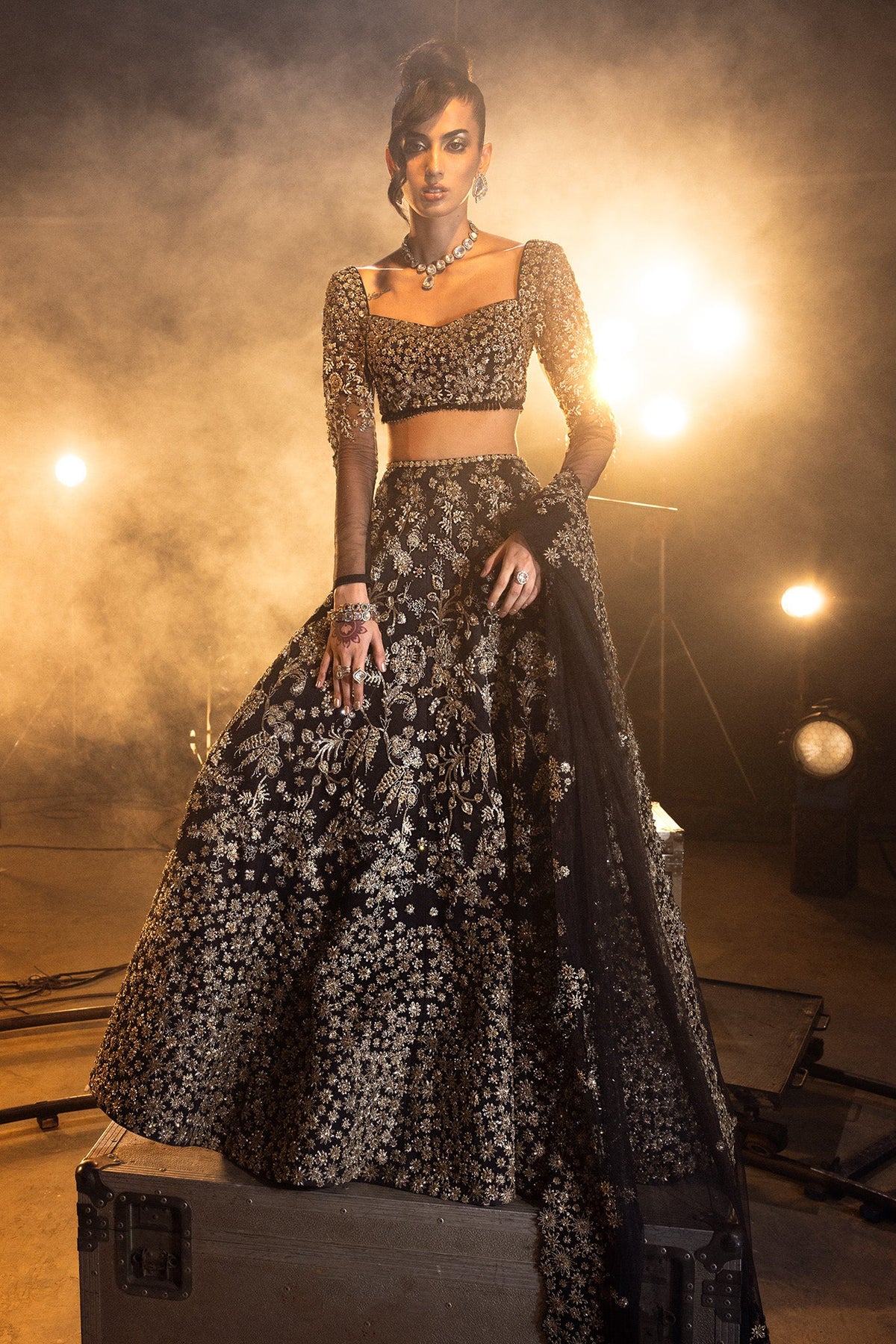 Saad Bin Shahzad Noir – black gold embroidered lehenga choli from Lolita'24