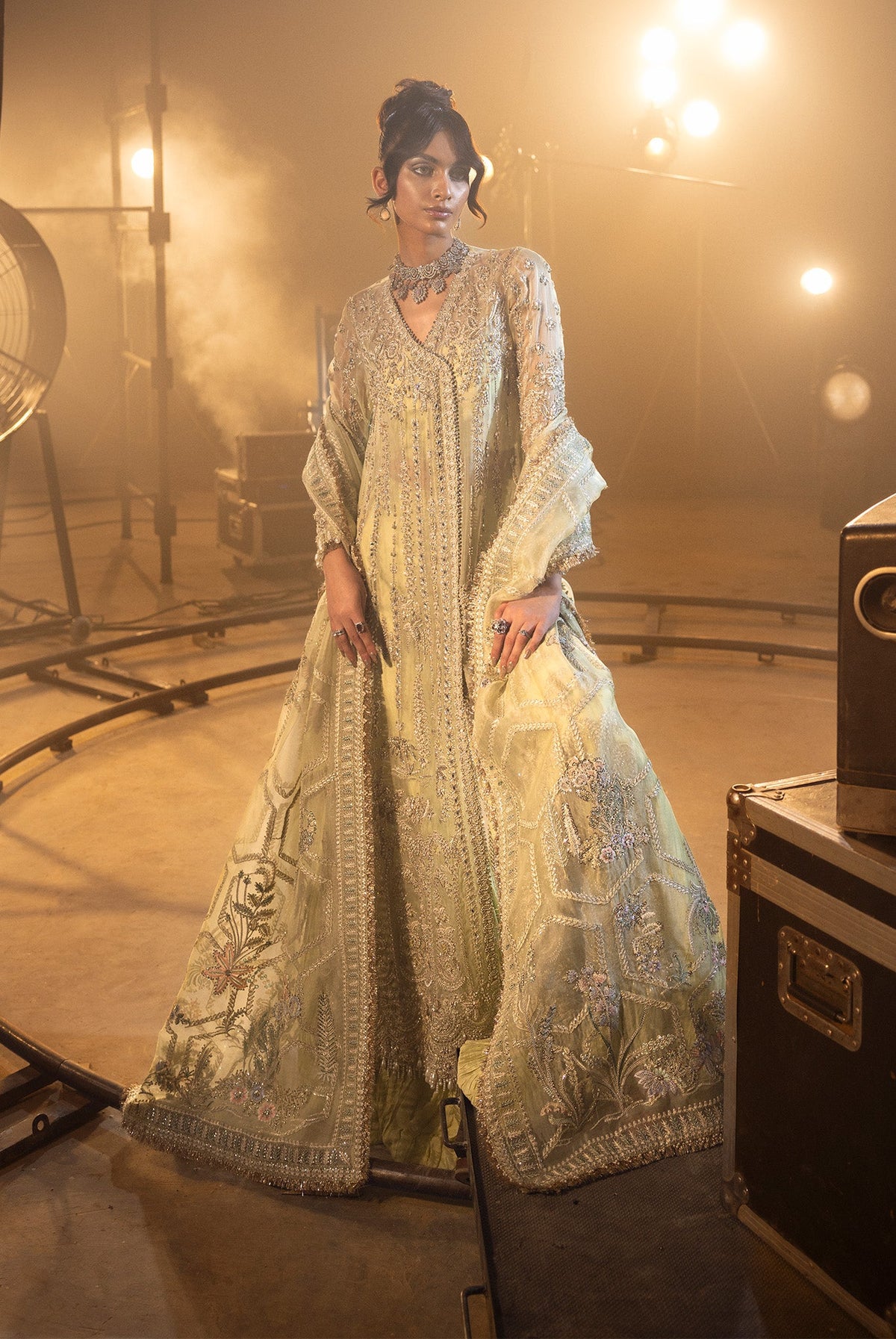 Saad Bin Shahzad Zoya – lime green mirror work sharara suit from Lolita'24 – view 6
