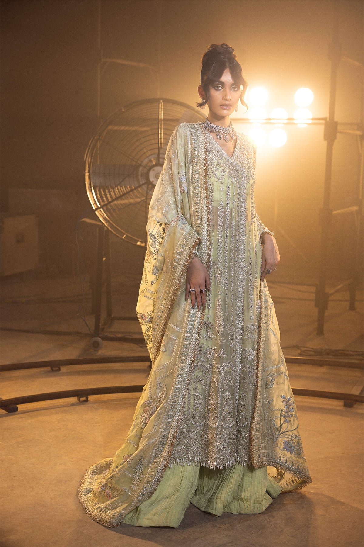 Saad Bin Shahzad Zoya – lime green mirror work sharara suit from Lolita'24