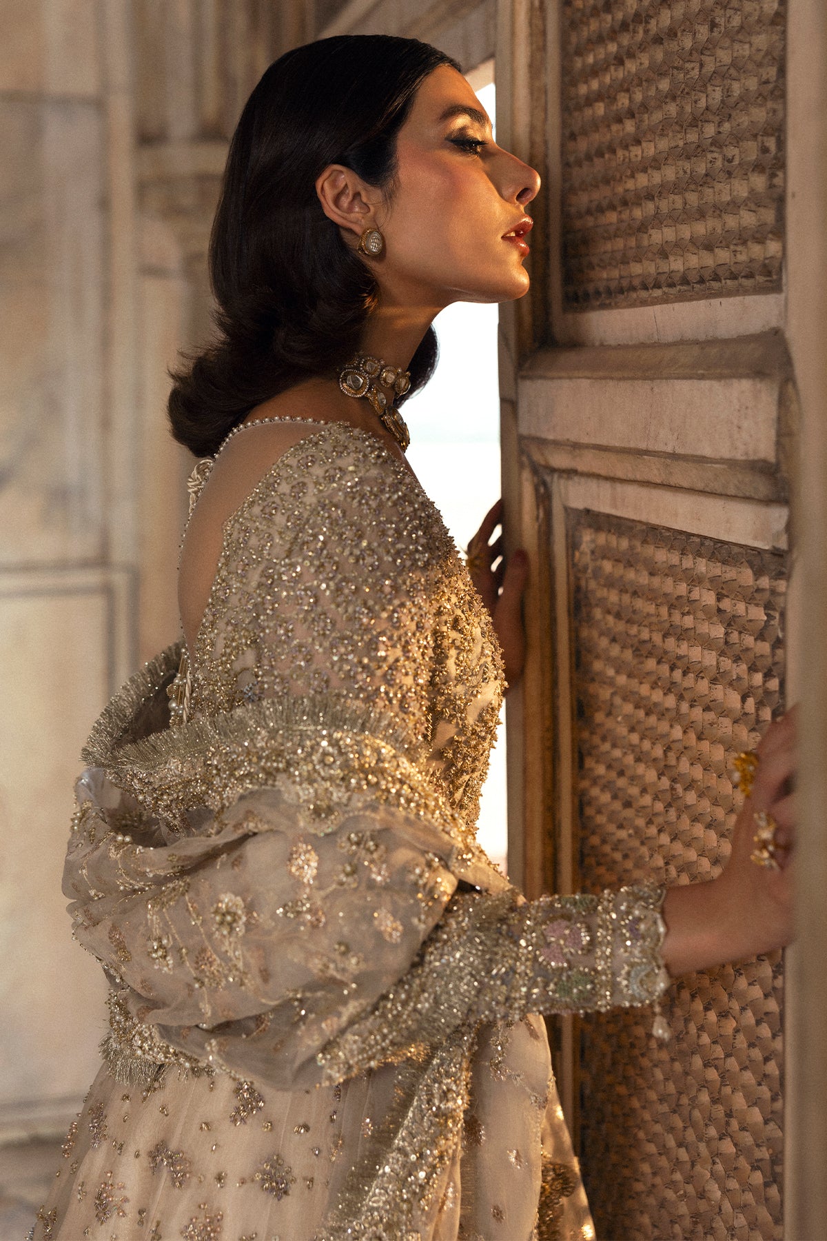 Saad Bin Shahzad Zaura – off-white zardozi kalidar with farshi lehenga from Sona Gachi Bridals'24 – view 11