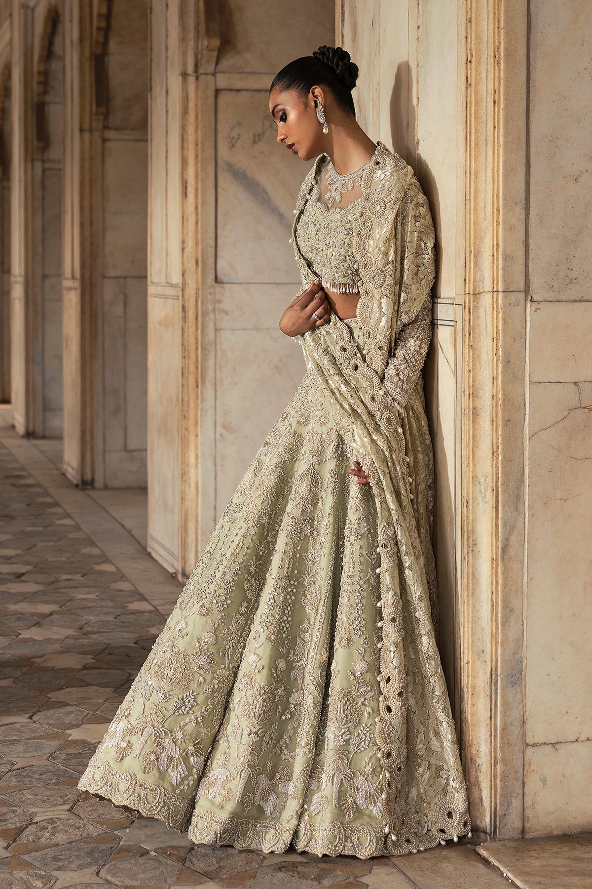 Saad Bin Shahzad Cima – pistachio green embellished lehenga choli from Sona Gachi Bridals'24 – view 9