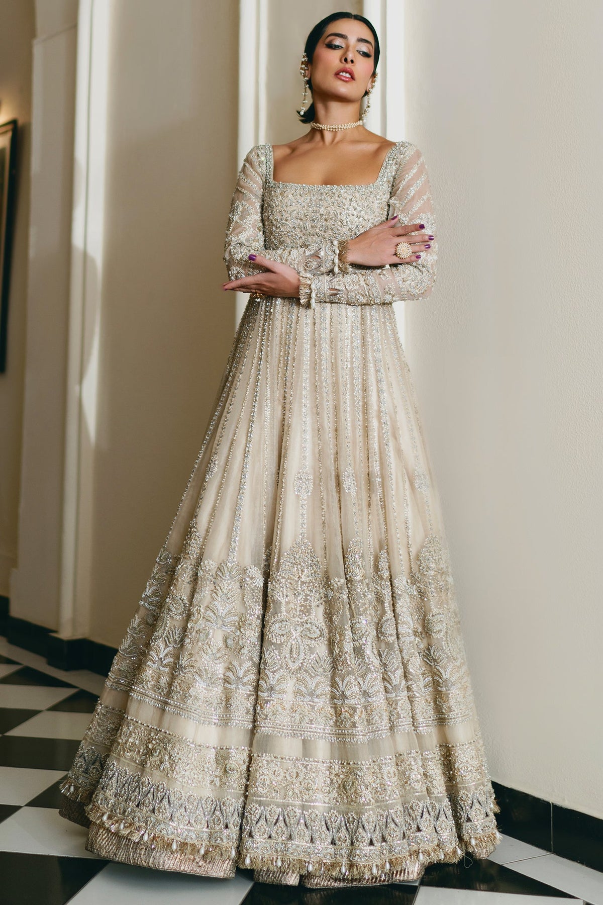 Saad Bin Shahzad Stella – champagne embellished pishwas from Lolita'24 – view 10
