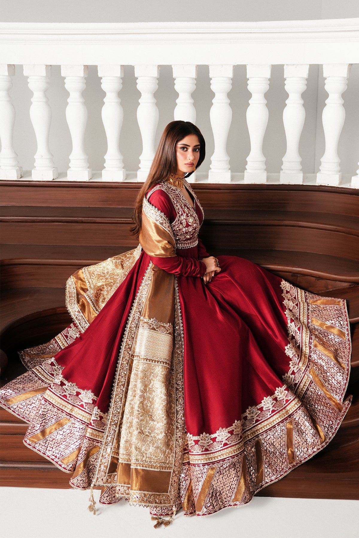 Saad Bin Shahzad Rayan – deep red raw silk pishwas with embellished koti from Festive Pret'26 – view 7