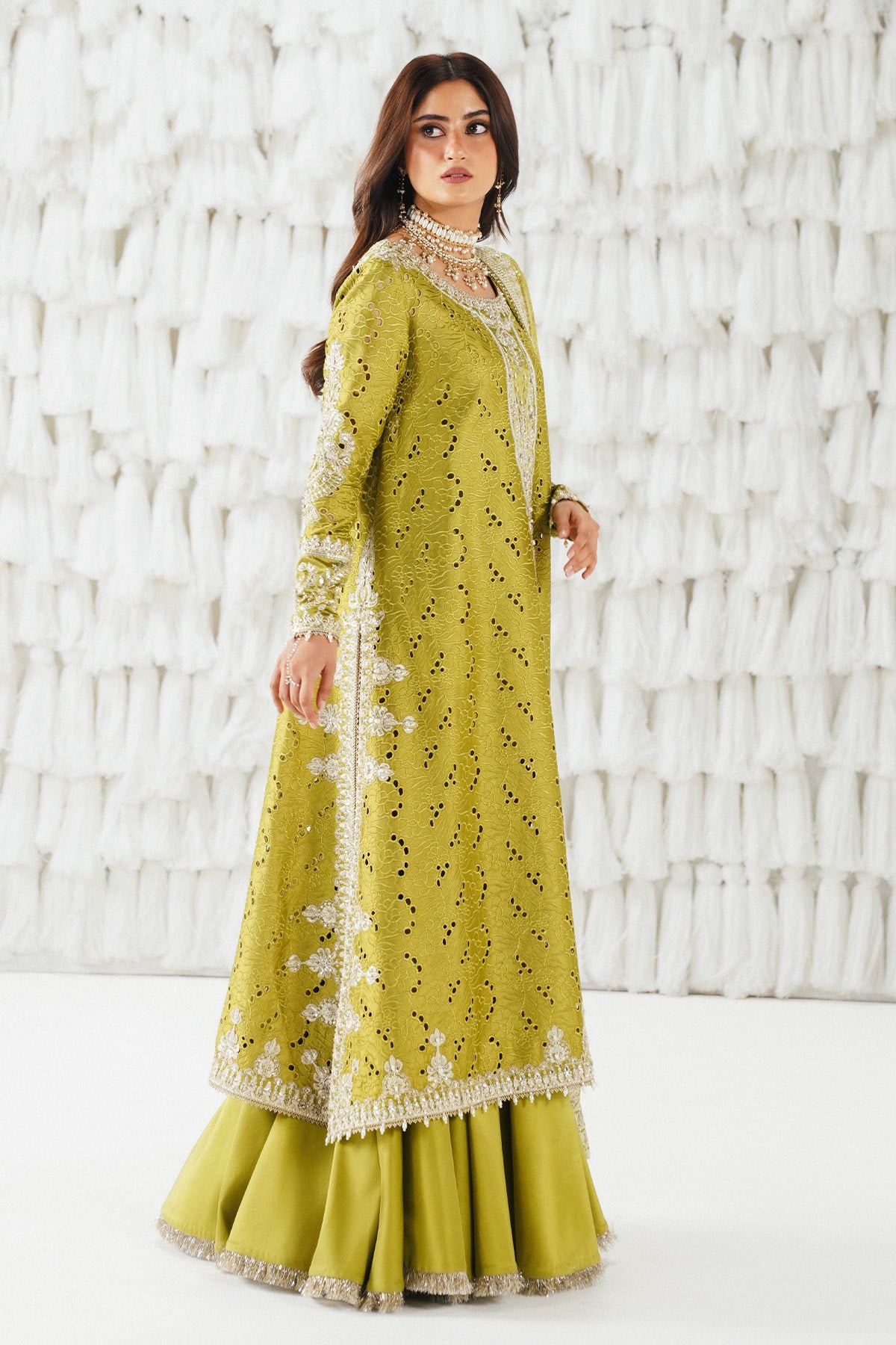 Saad Bin Shahzad Meher – olive green shifli embroidered raw silk sharara suit from Festive Pret'26 – view 7