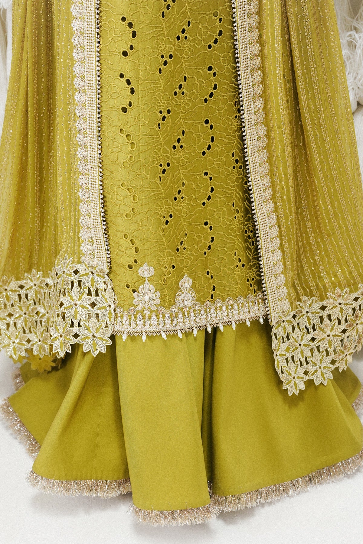 Saad Bin Shahzad Meher – olive green shifli embroidered raw silk sharara suit from Festive Pret'26 – view 8