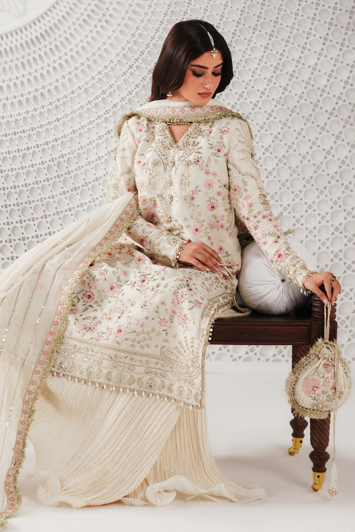 Saad Bin Shahzad Hala – off-white embroidered raw silk sharara suit from Festive Pret'26 – view 6