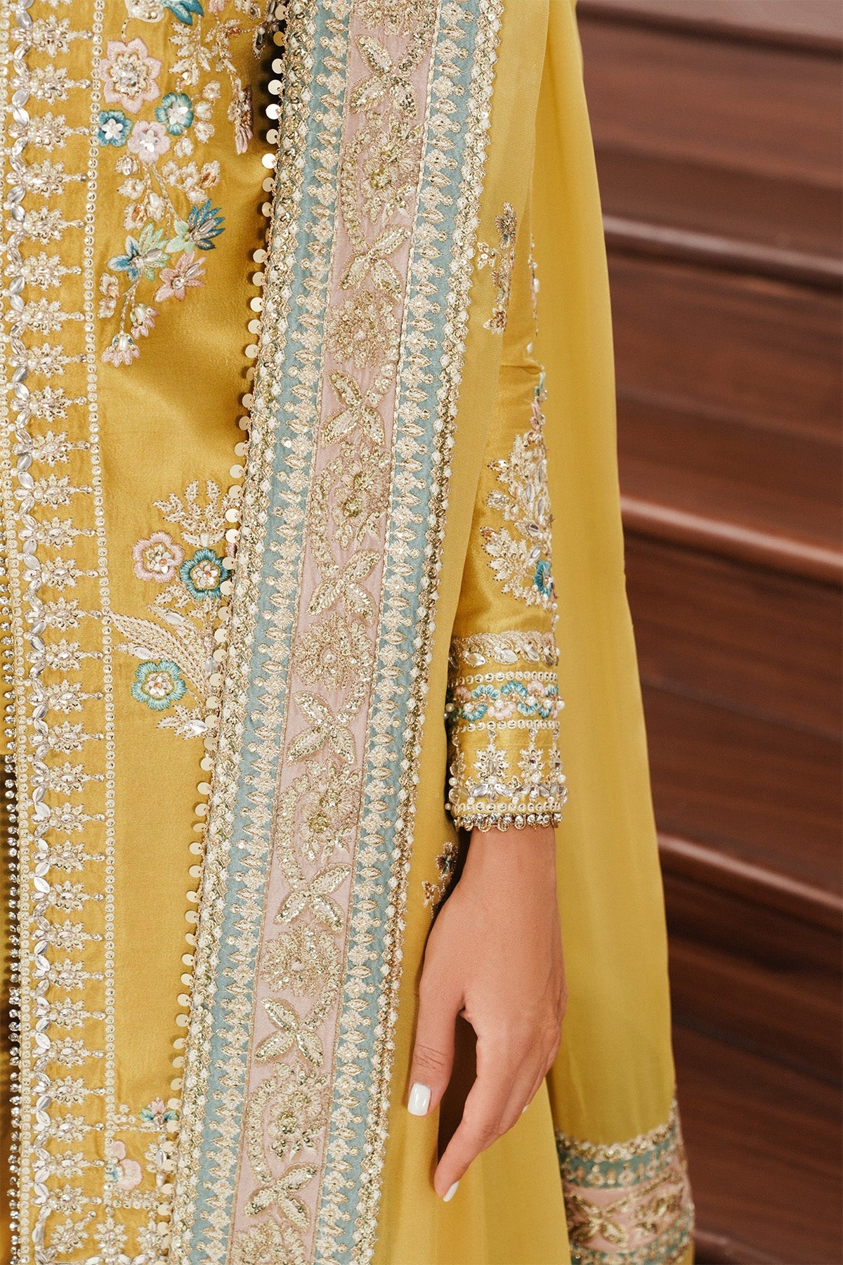 Saad Bin Shahzad Mihra – mango yellow embroidered raw silk sharara suit from Festive Pret'26 – view 4