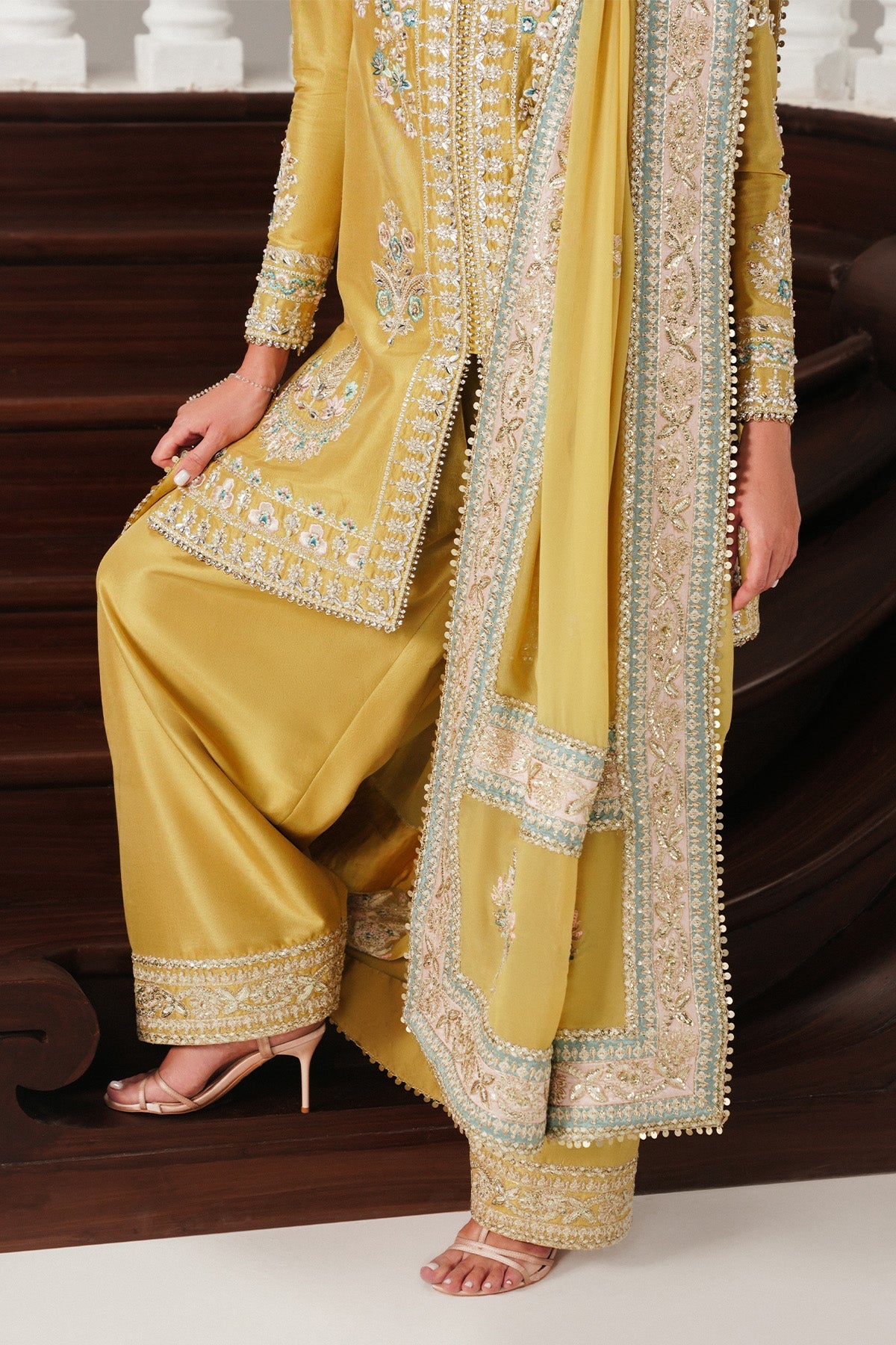 Saad Bin Shahzad Mihra – mango yellow embroidered raw silk sharara suit from Festive Pret'26 – view 5