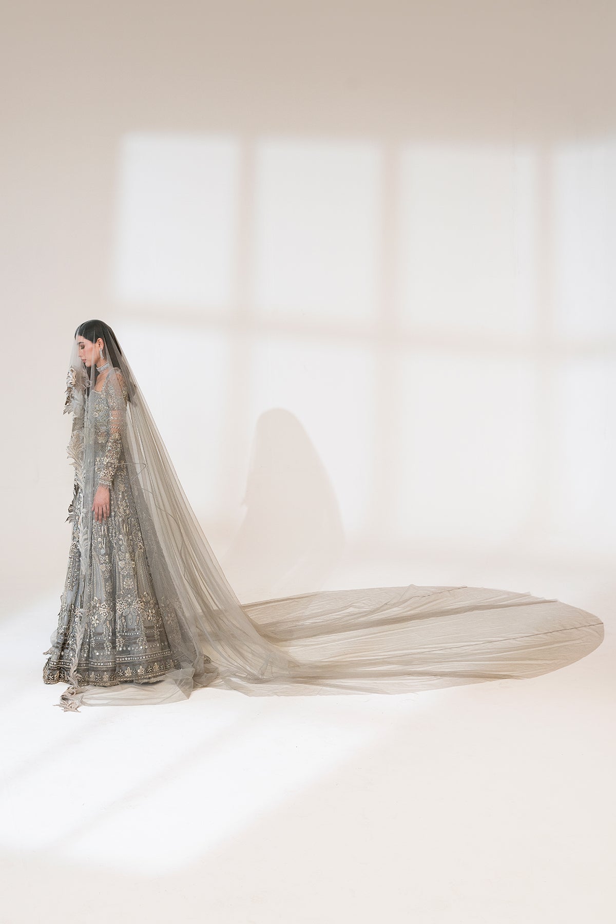 Saad Bin Shahzad Elmiya – grey crystal and zardozi bridal gown from Sona Gachi Bridals'24 – view 8
