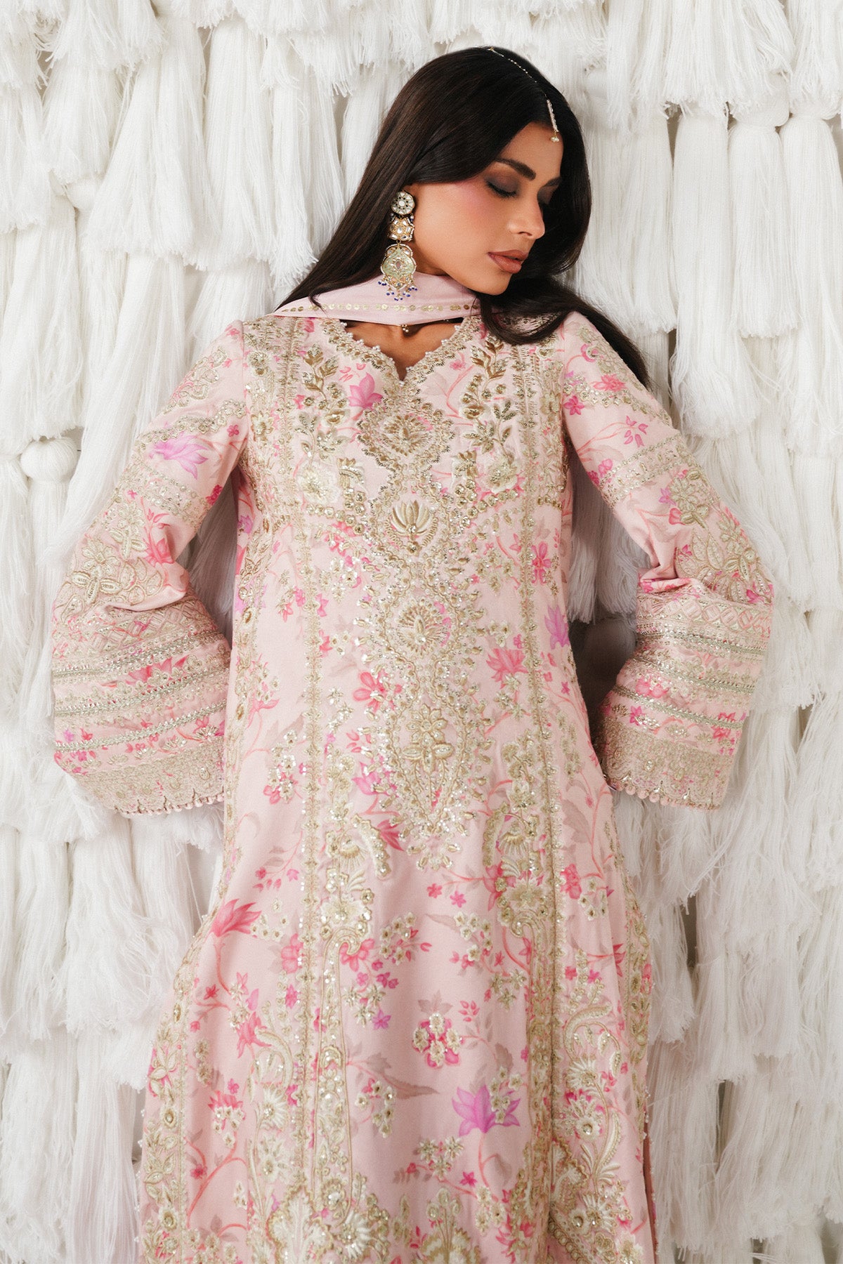 Saad Bin Shahzad Azva – baby pink printed velvet kurta with gold embroidery from Festive Pret'26 – view 8