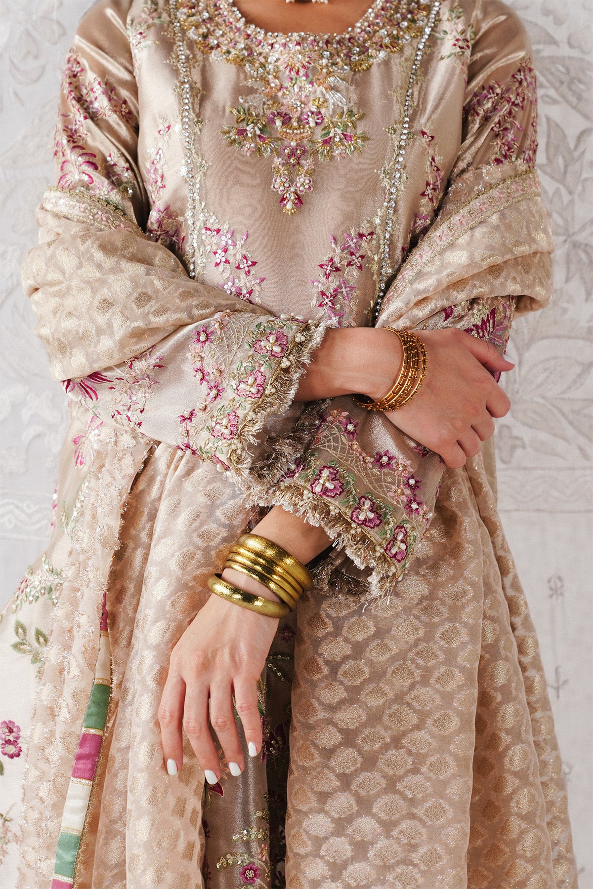 Saad Bin Shahzad Zari – rose gold embroidered Chanderi tissue kurta with culottes from Festive Pret'26 – view 4