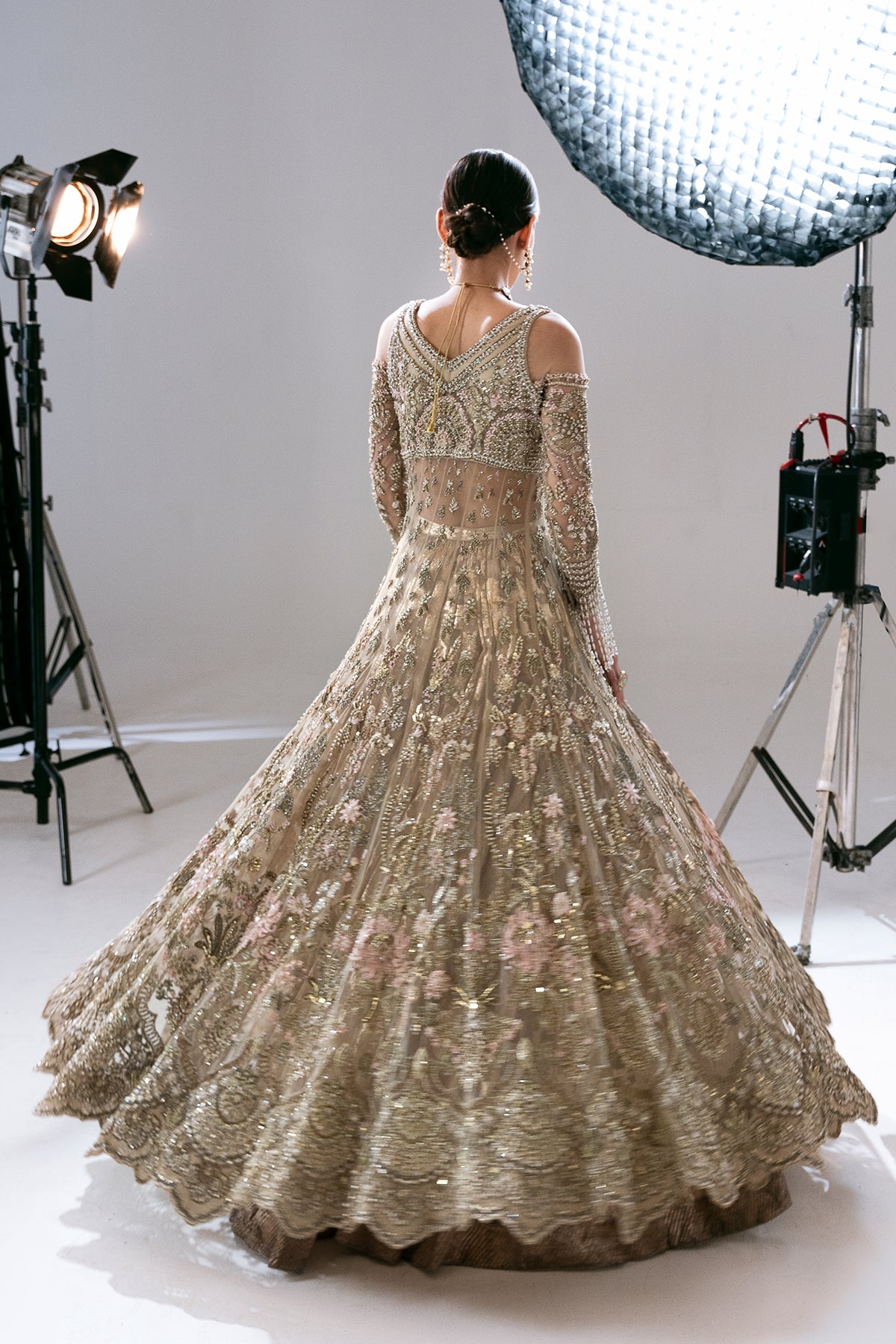 Saad Bin Shahzad Arin – champagne gold embroidered bridal lehenga from Sona Gachi Bridals'24 – view 6