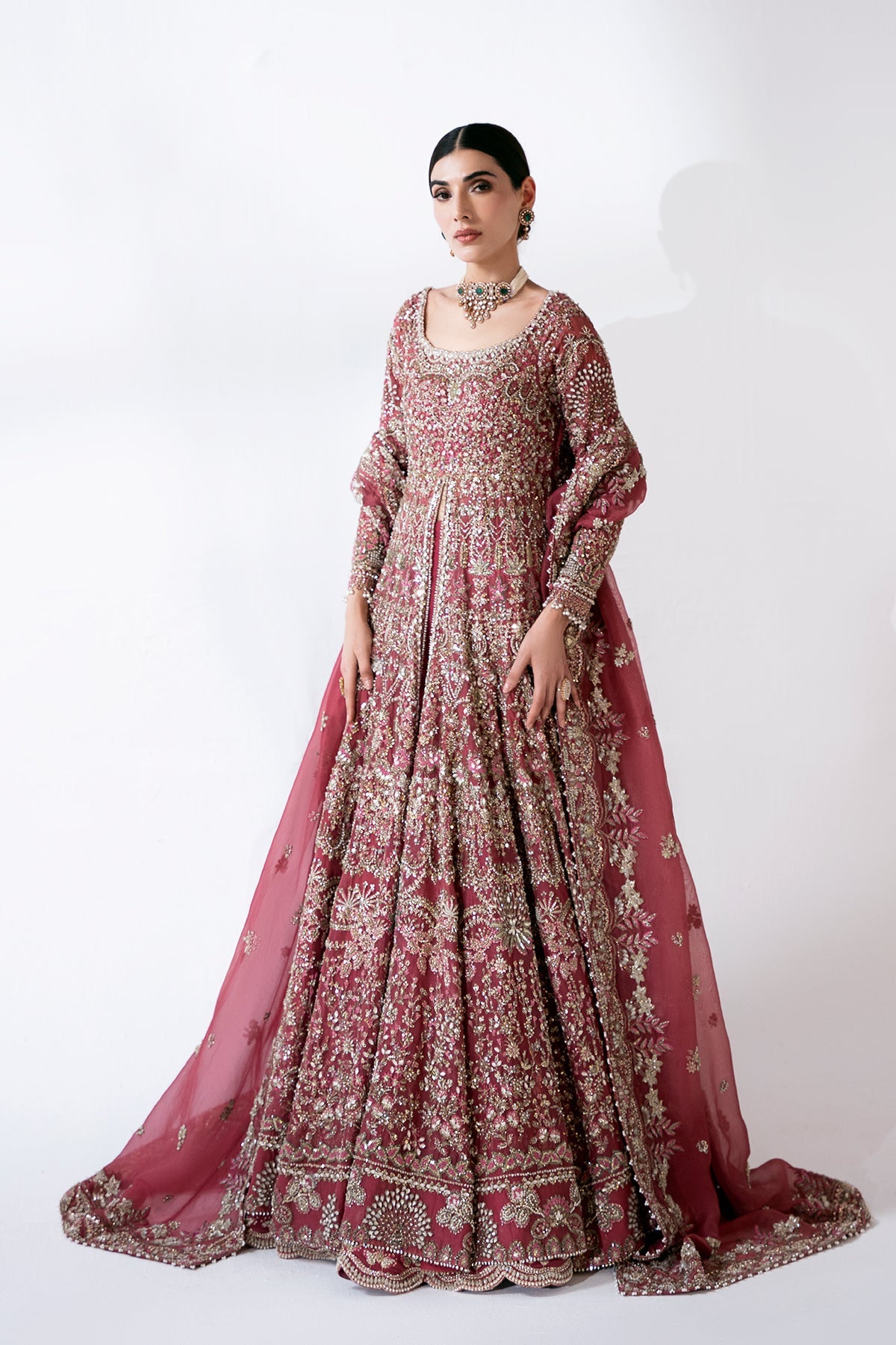 Saad Bin Shahzad Inara – mulberry pink handworked bridal pishwas from Sona Gachi Bridals'24 – view 10