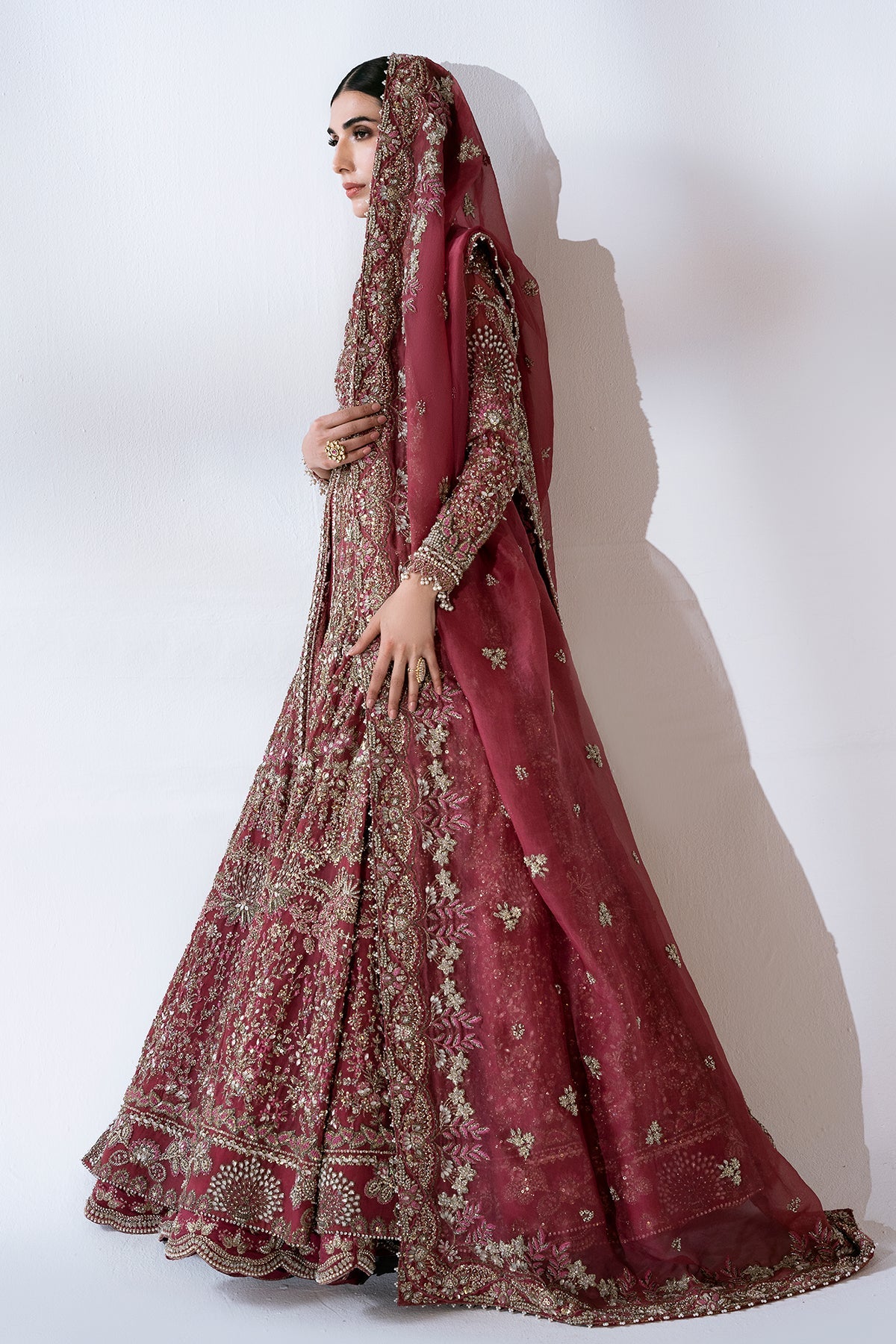Saad Bin Shahzad Inara – mulberry pink handworked bridal pishwas from Sona Gachi Bridals'24 – view 9