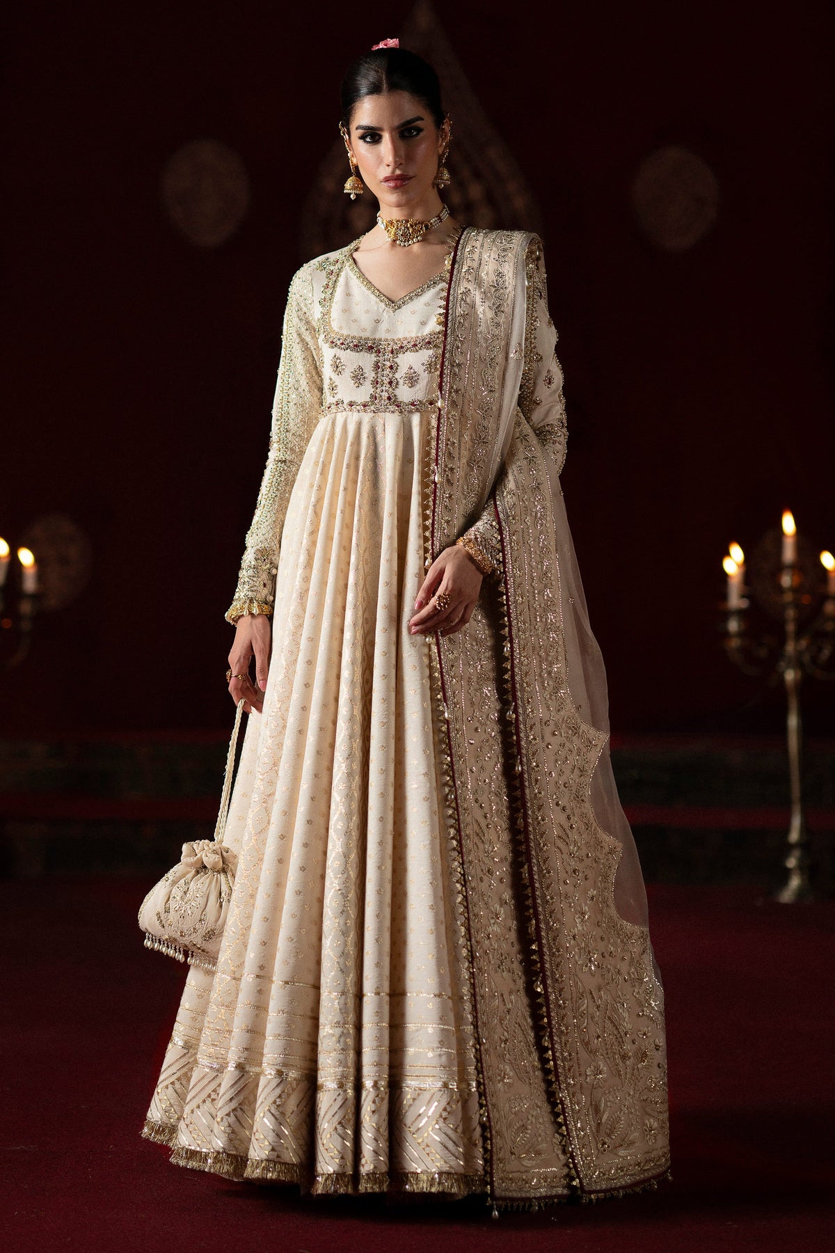 Saad Bin Shahzad Eyana – blush white hand-embellished pishwas with organza dupatta from LAAVNI'25