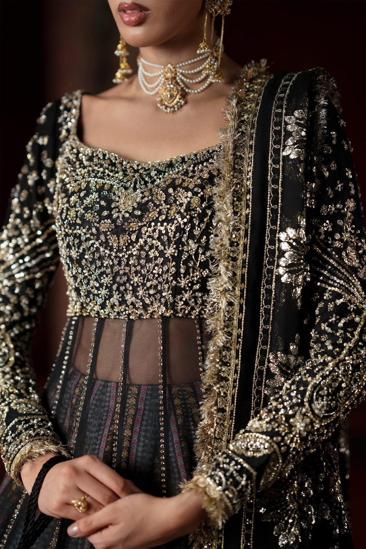 Saad Bin Shahzad Amal – black hand-embellished pishwas with printed lehenga from LAAVNI'25 – view 5