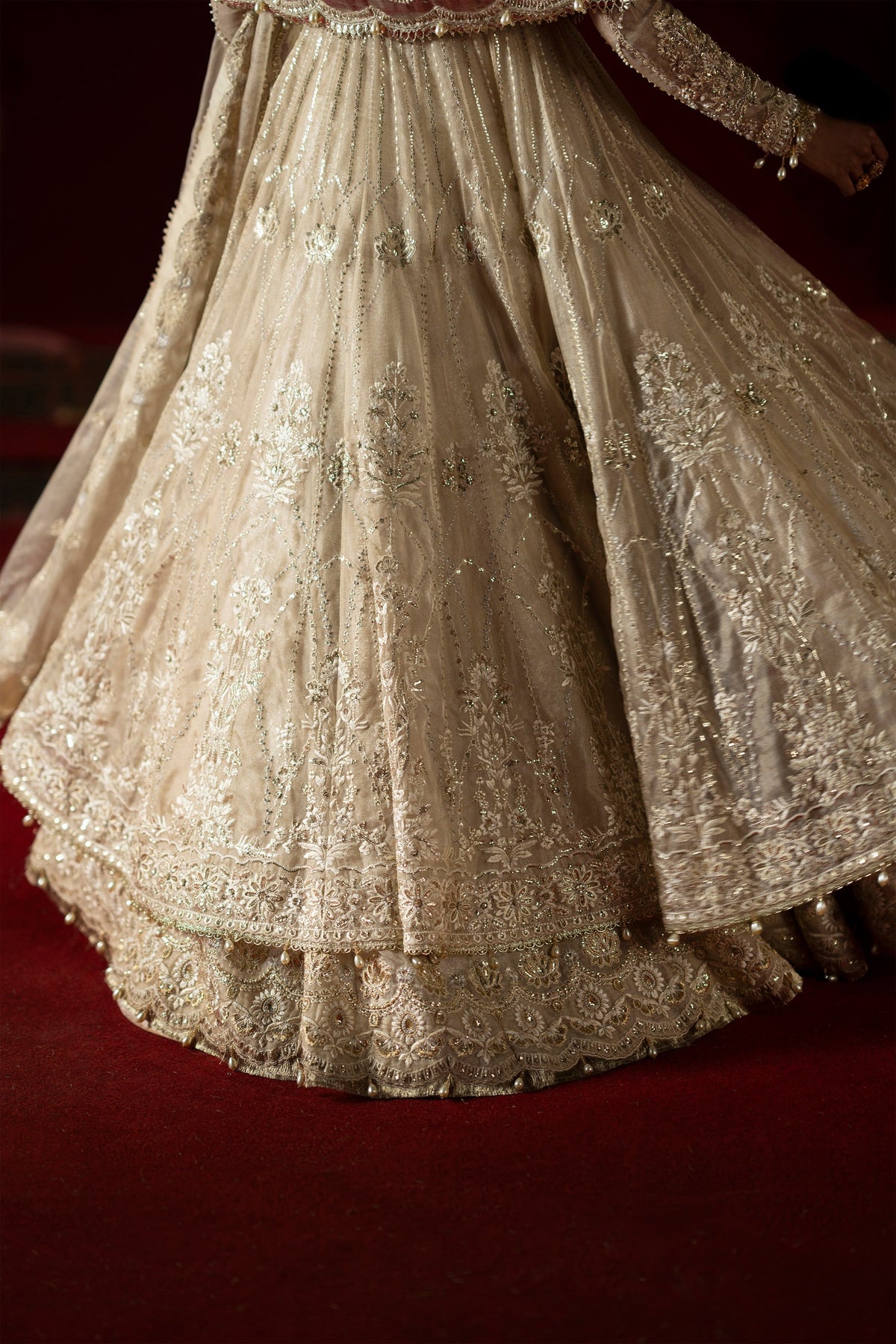 Saad Bin Shahzad Ashfi – gold embroidered chanderi net tissue pishwas with lehenga from LAAVNI'25 – view 6
