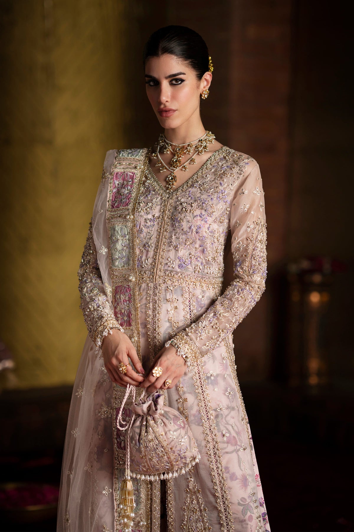 Saad Bin Shahzad Aysel – lilac pink embroidered gown with sharara from LAAVNI'25 – view 3