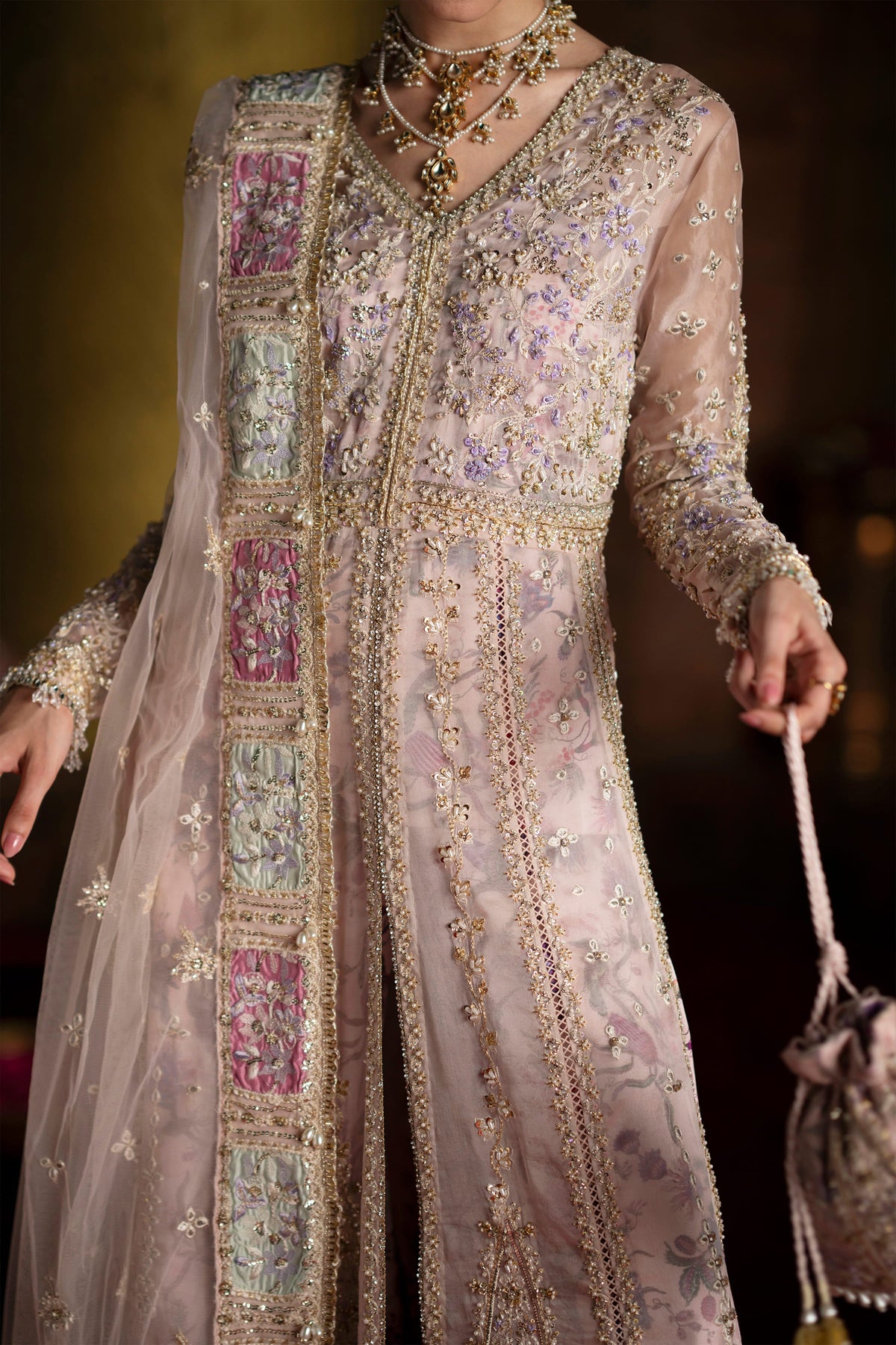 Saad Bin Shahzad Aysel – lilac pink embroidered gown with sharara from LAAVNI'25 – view 4