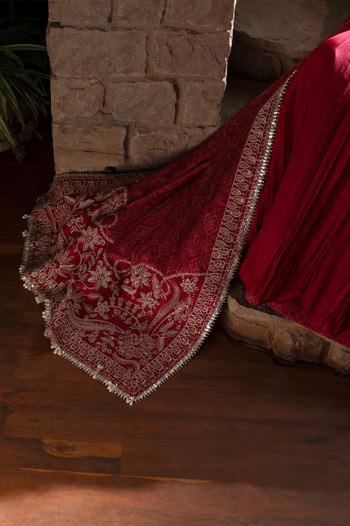 Saad Bin Shahzad Mahnaz – raspberry pink tila-embroidered silk pishwas with printed lehenga from Silk'25 – view 5