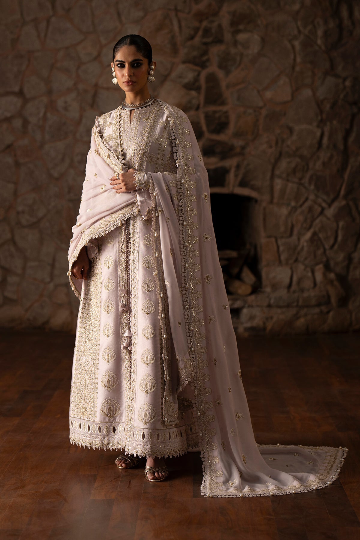 Saad Bin Shahzad Adeen – pastel purple embroidered tussar silk open gown with raw silk pants from Silk'25 – view 8