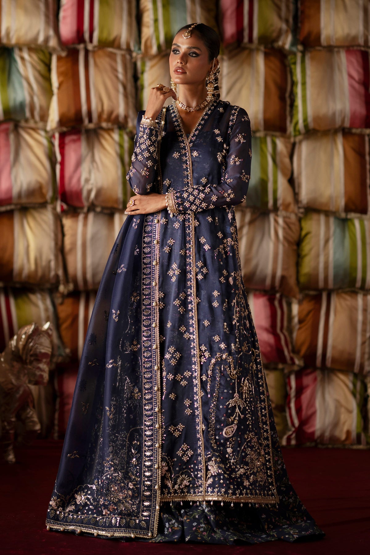 Saad Bin Shahzad Naz – navy blue embroidered cross-style long shirt with sharara from LAAVNI'25 – view 8