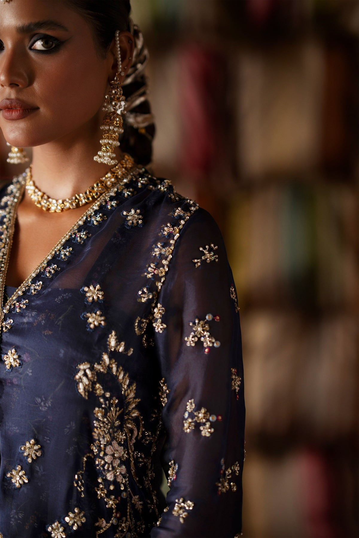 Saad Bin Shahzad Naz – navy blue embroidered cross-style long shirt with sharara from LAAVNI'25 – view 4