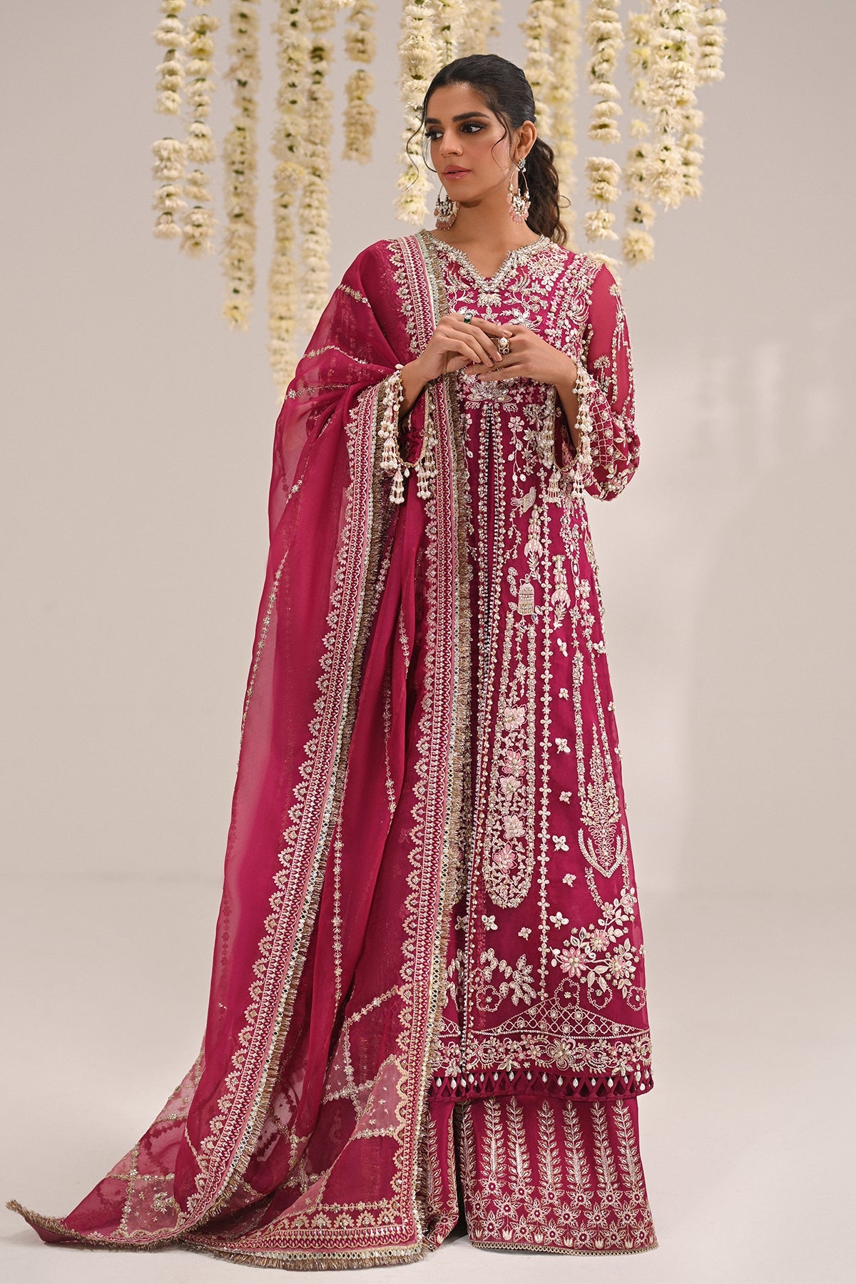 Saad Bin Shahzad Kaya – deep magenta embroidered organza shirt with trousers from Kai-Ros Wedding Unstitched'25 – view 7