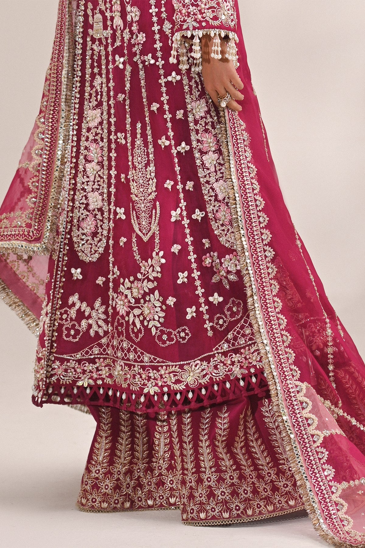 Saad Bin Shahzad Kaya – deep magenta embroidered organza shirt with trousers from Kai-Ros Wedding Unstitched'25 – view 4