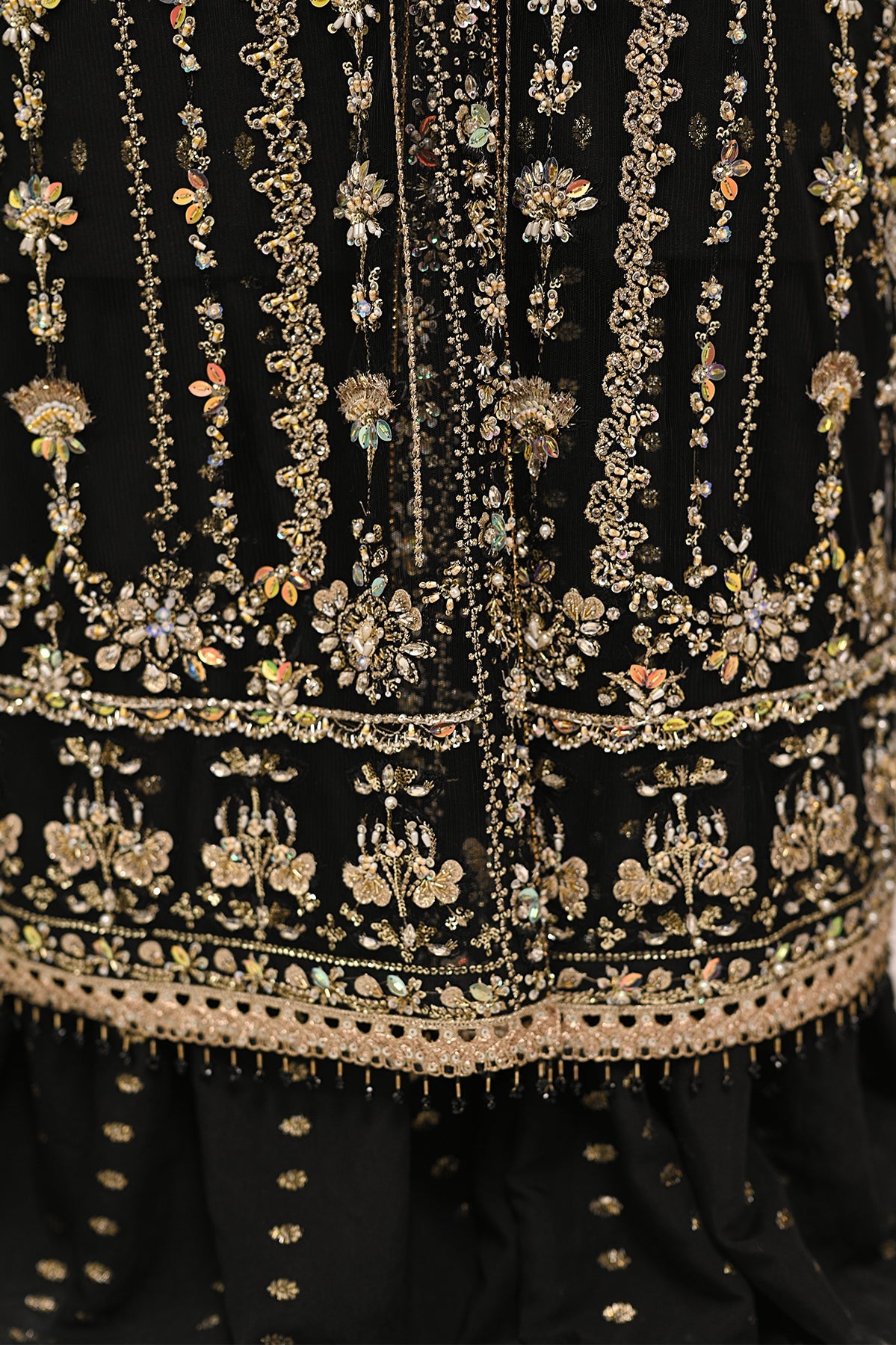 Saad Bin Shahzad Azra – black embroidered net shirt with zari gharara from Kai-Ros Wedding Unstitched'25 – view 5