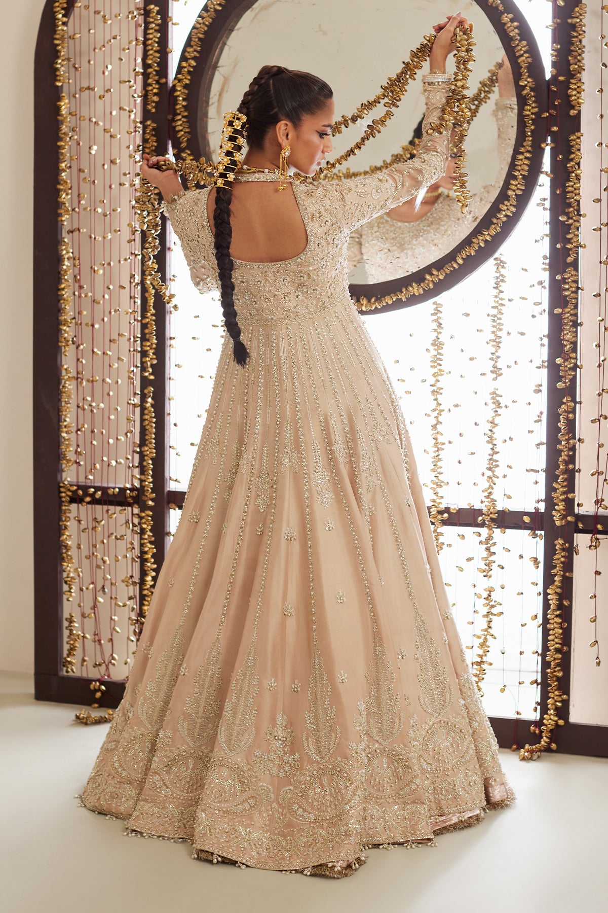 Saad Bin Shahzad Alleia – nude pink zardozi and pearl raw silk kalidar from Lolita'25 – view 6