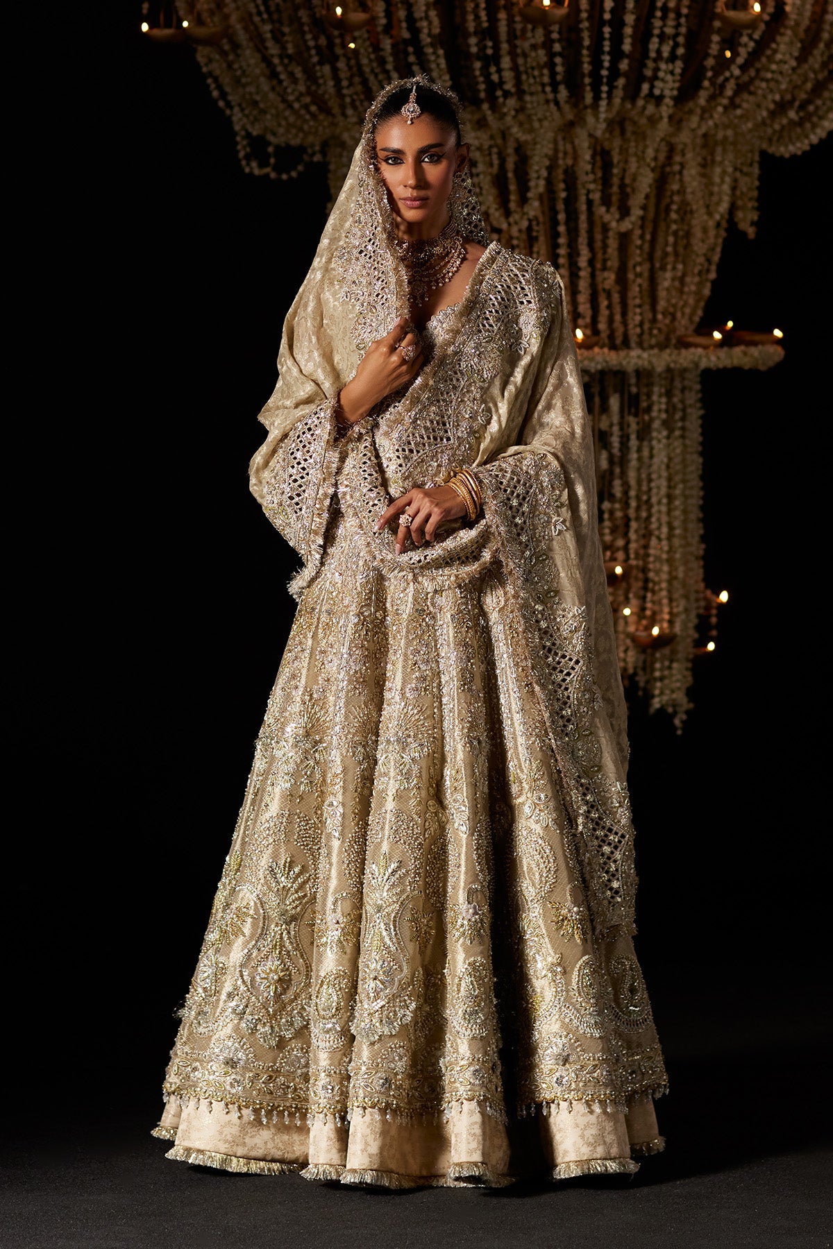 Saad Bin Shahzad Amaya – gold tissue zardozi bridal pishwas from Chandni Bridal'26