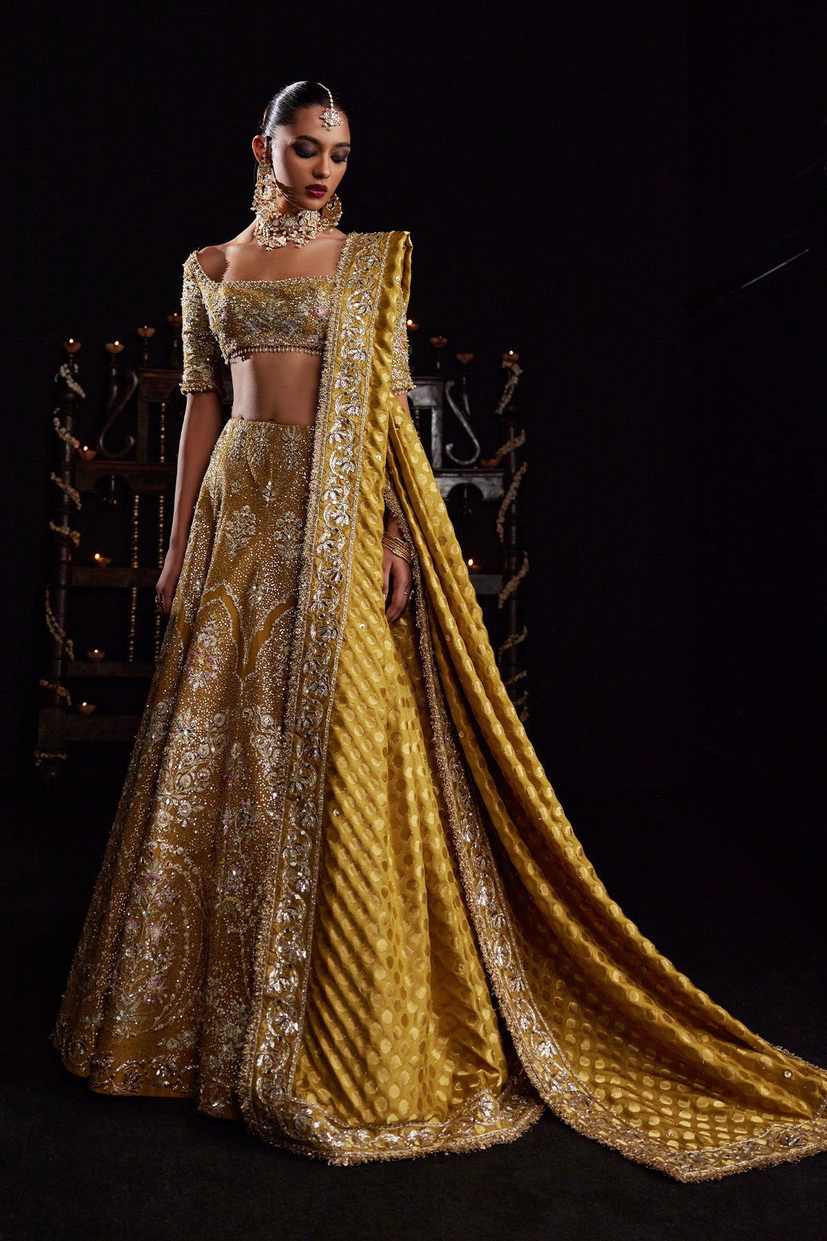 Saad Bin Shahzad Zoa – mustard yellow resham embroidered lehenga choli from Chandni Bridal'26