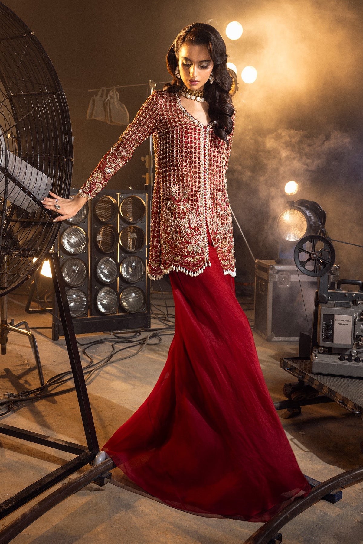 Saad Bin Shahzad Ruby – ruby red lattice work sharara suit from Lolita'24