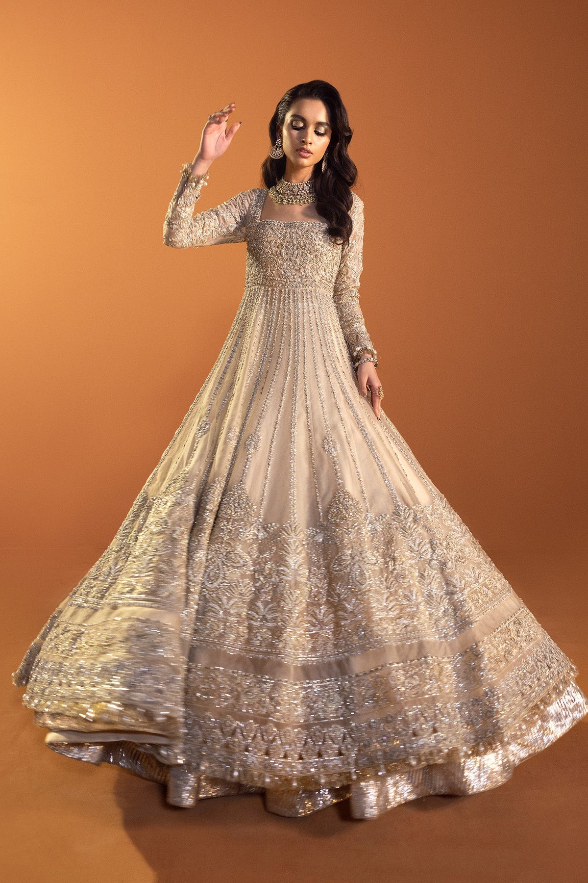 Saad Bin Shahzad Stella – champagne embellished pishwas from Lolita'24 – view 2