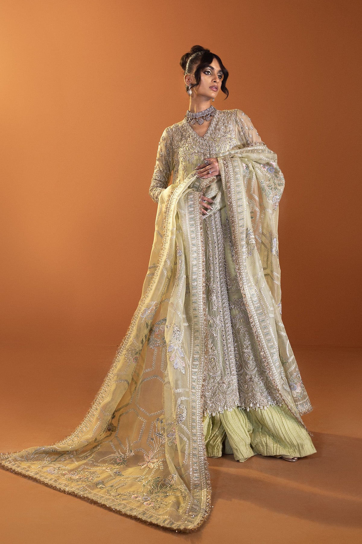 Saad Bin Shahzad Zoya – lime green mirror work sharara suit from Lolita'24 – view 2