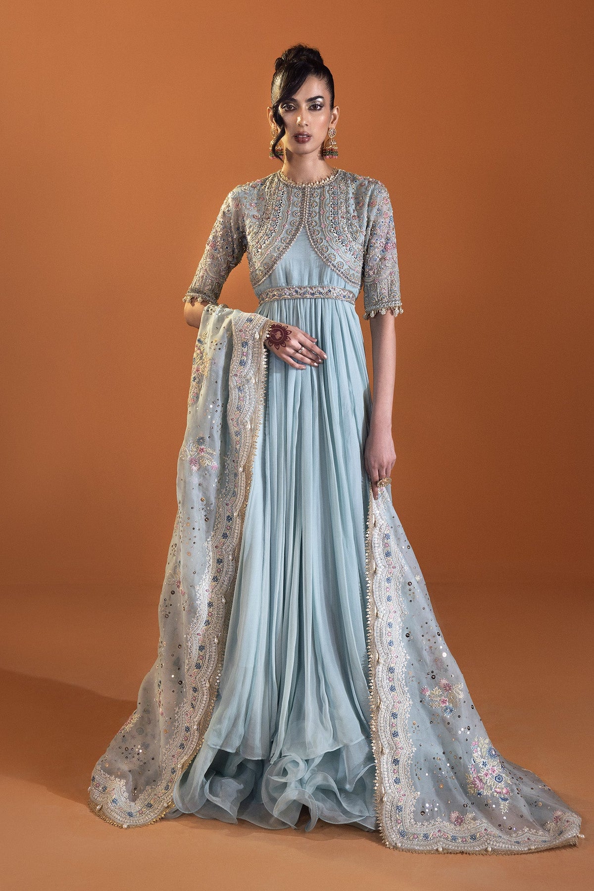 Saad Bin Shahzad Bella – powder blue embroidered pishwas from Lolita'24 – view 2