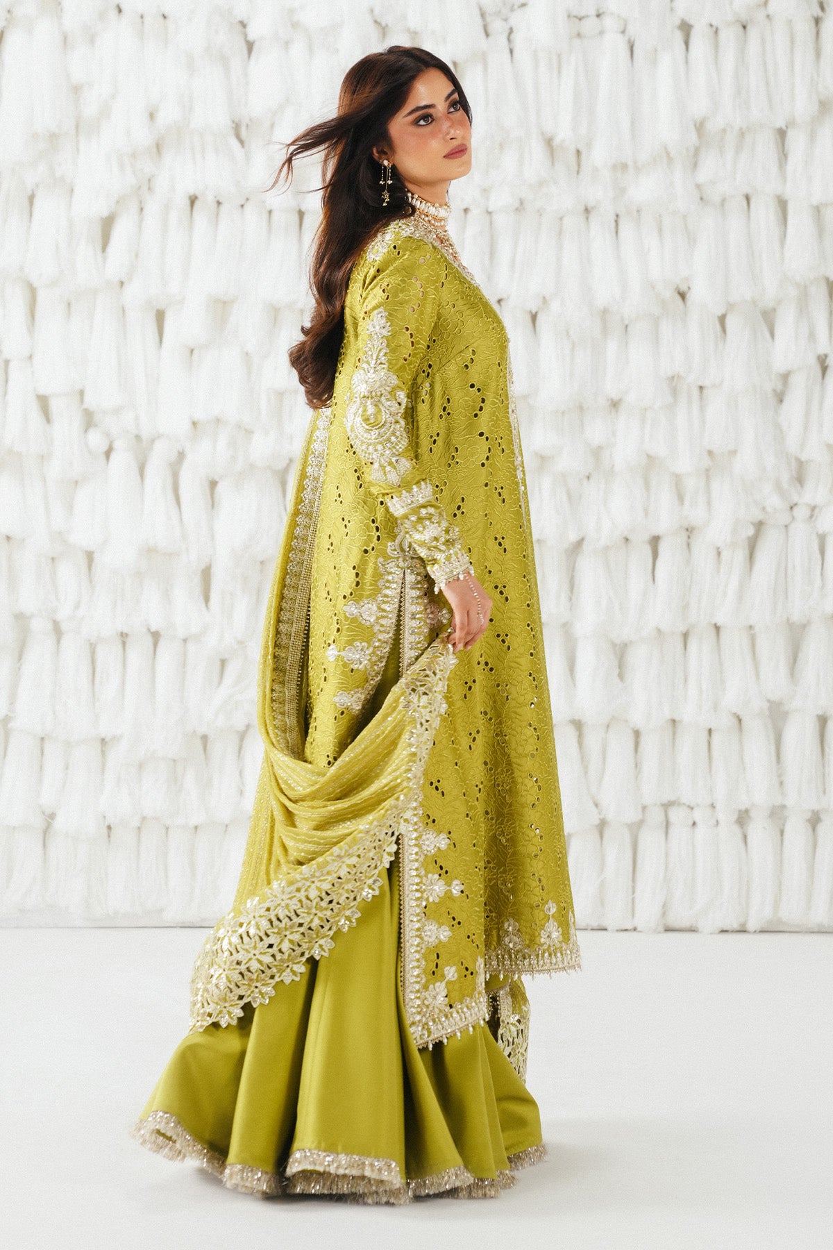 Saad Bin Shahzad Meher – olive green shifli embroidered raw silk sharara suit from Festive Pret'26 – view 2