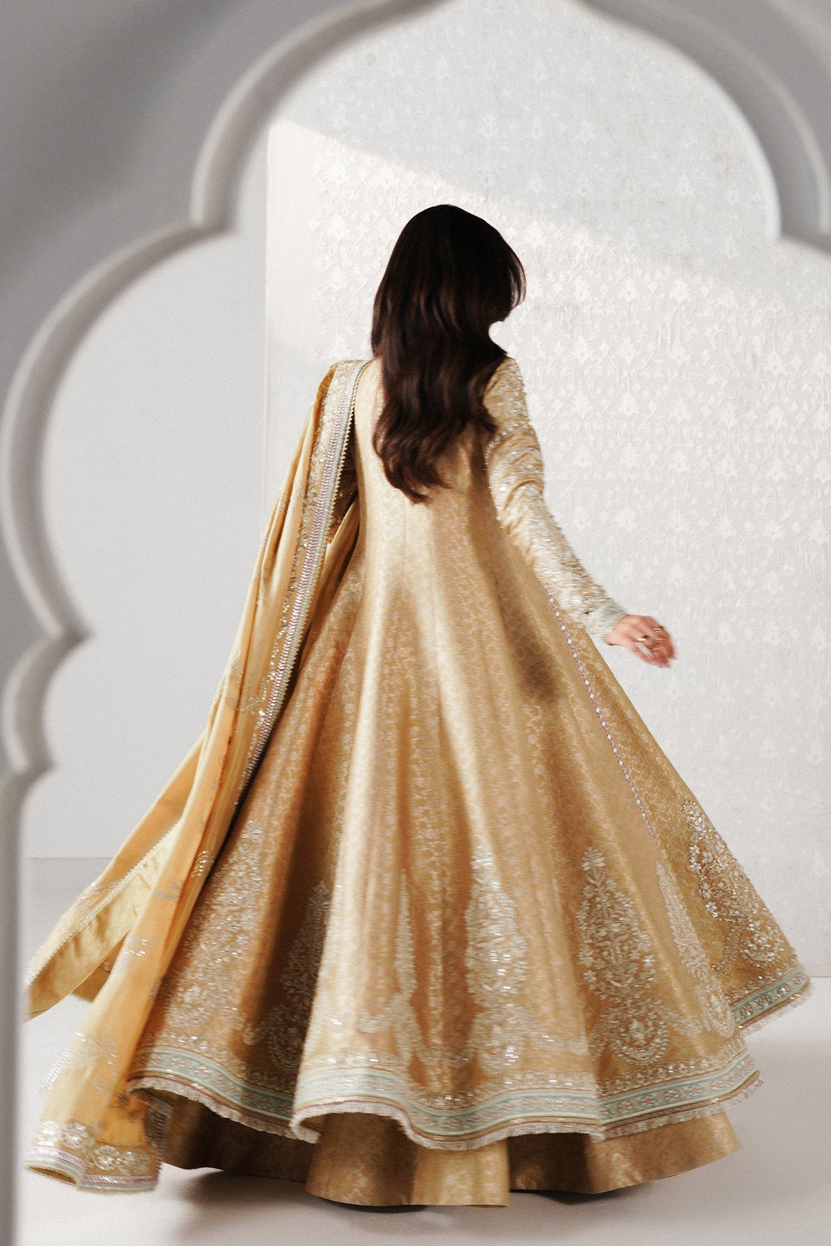 Saad Bin Shahzad Ayam – champagne gold jamawar angrakha with sharara from Festive Pret'26 – view 2