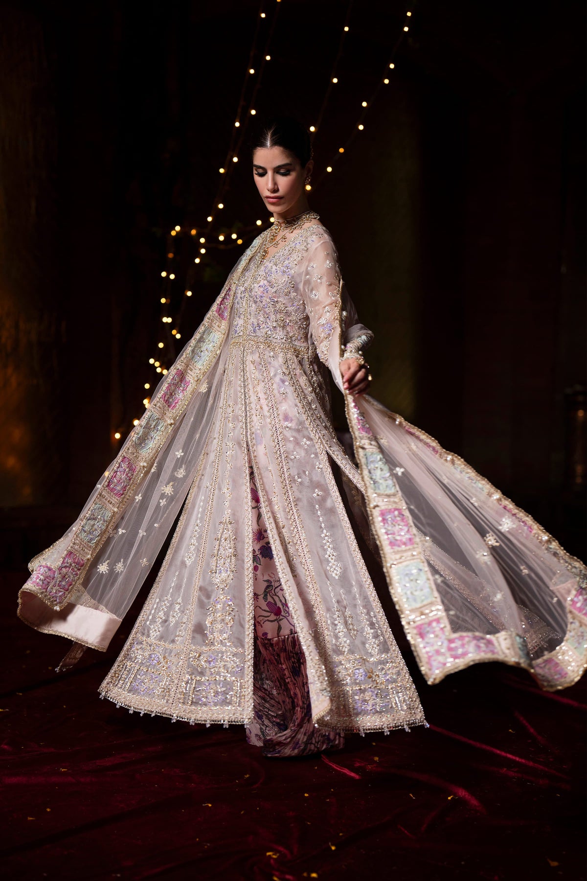 Saad Bin Shahzad Aysel – lilac pink embroidered gown with sharara from LAAVNI'25 – view 2