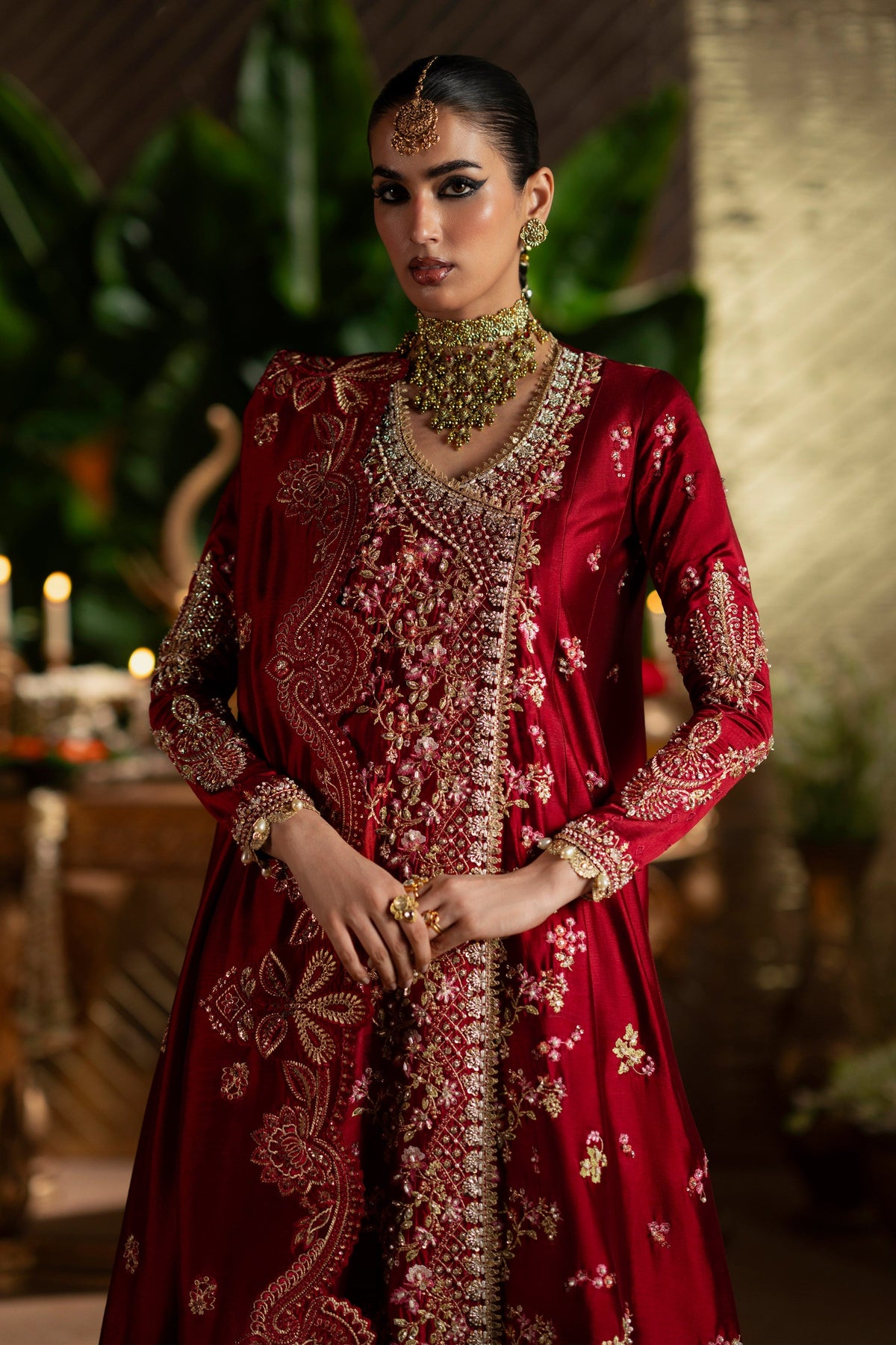 Saad Bin Shahzad Alira – deep red embroidered angrakha with sharara from LAAVNI'25 – view 2