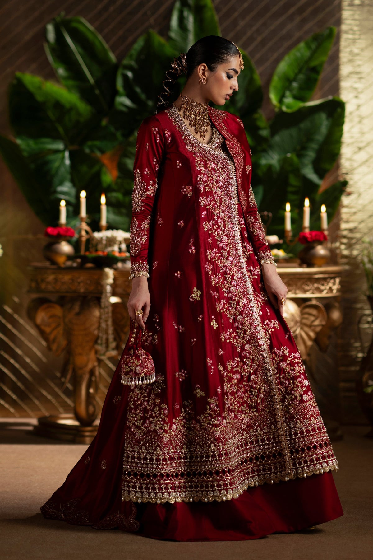 Saad Bin Shahzad Alira – deep red embroidered angrakha with sharara from LAAVNI'25