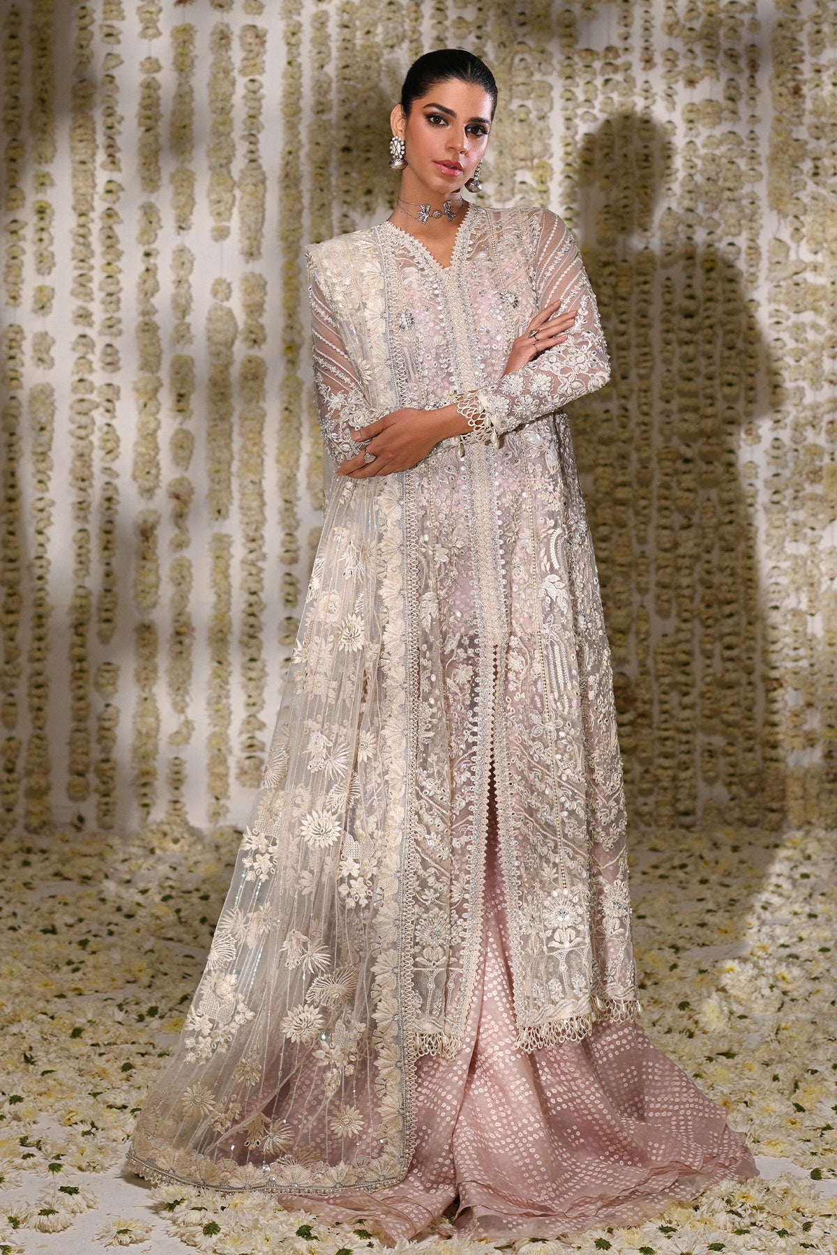 Saad Bin Shahzad Nurvi – white net kalidar with layered sharara from Kai-Ros Wedding Unstitched'25
